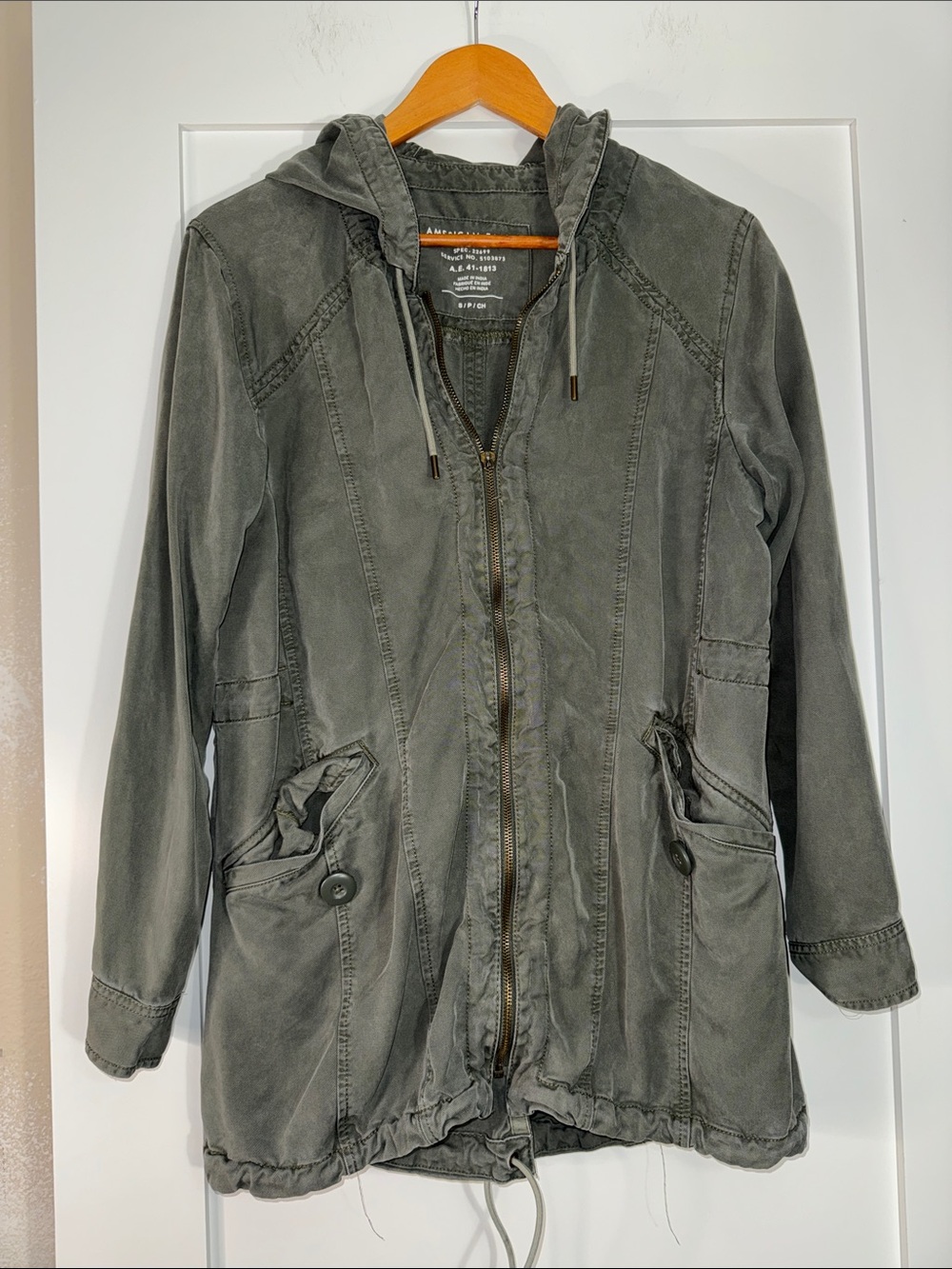 American Eagle Outfitters Olive Green Hooded Utility Jacket Sz Small Military